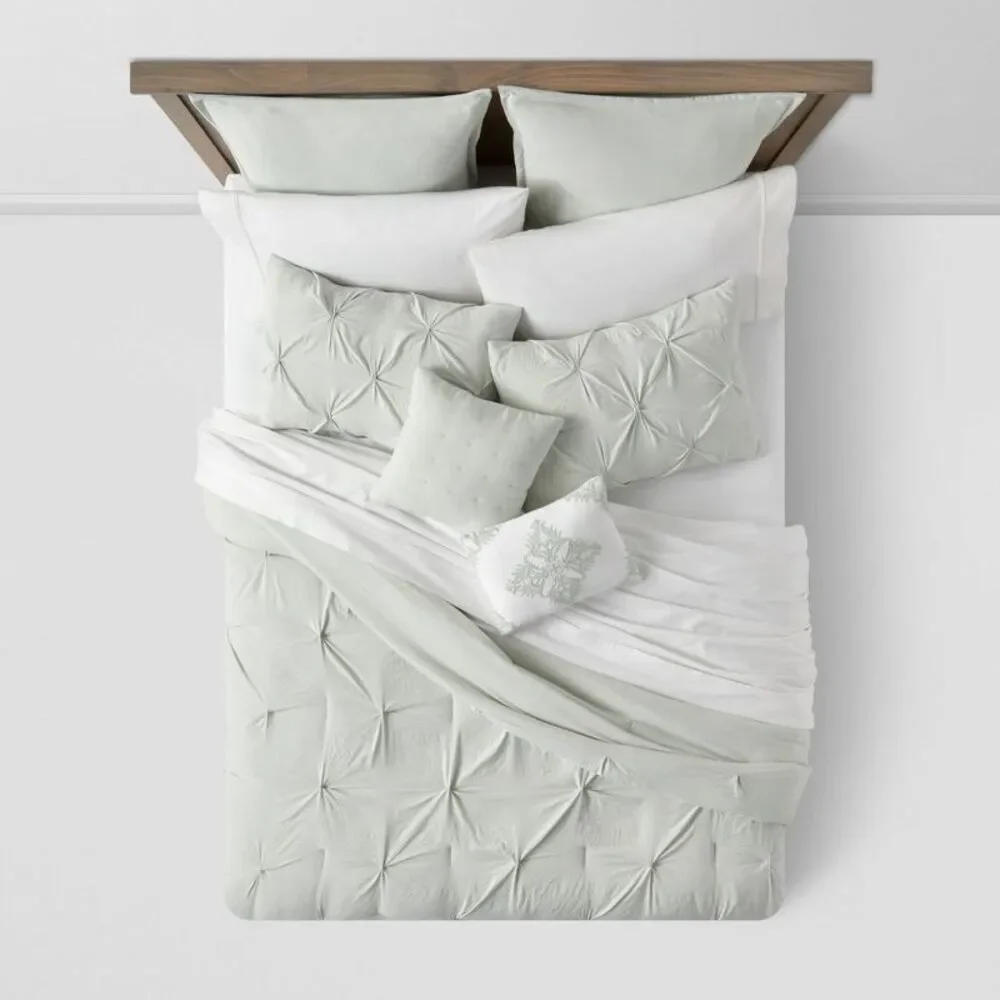 8pc Full Pinch Pleat Comforter Set Light Sage - Threshold